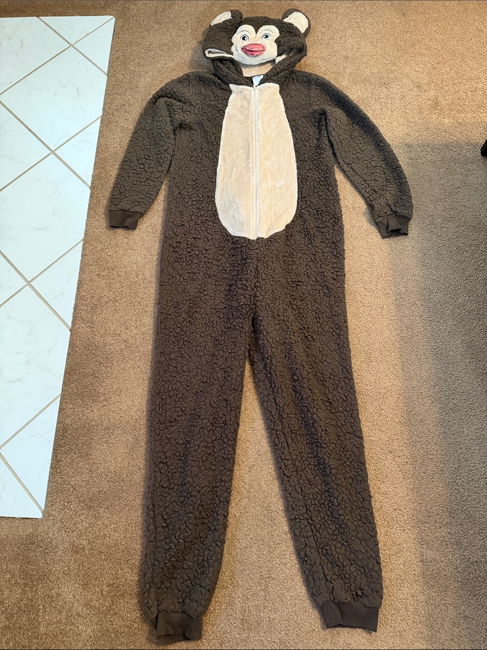 Secret Treasures Brown and Cream Bear Hooded Onesie Pajamas